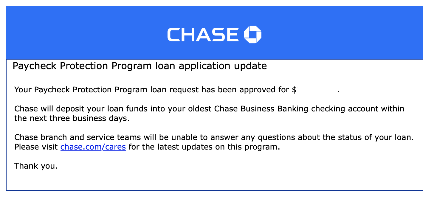 chase PPP approval email